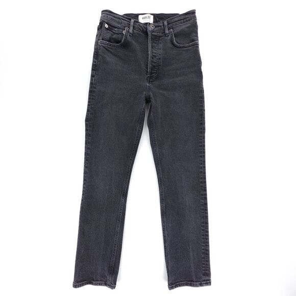 AGOLDE Riley High Rise Straight Crop Jeans Panoramic Black Denim Clean Girl Boho - Picture 1 of 9